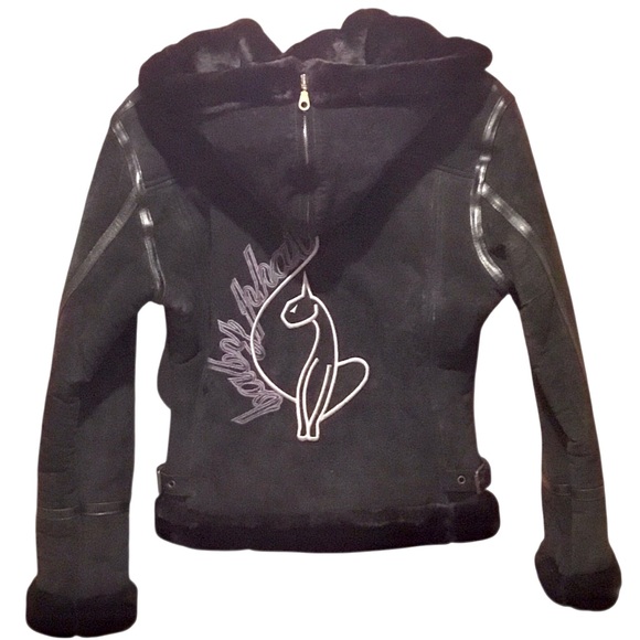 Vintage Baby Phat Black Suede Bomber Jacket Size- Small Y2K 2000 Faux Fur Lined - Picture 3 of 16